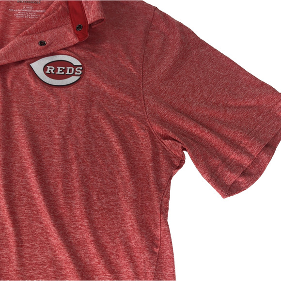 MLB Cincinnati Reds Men's Polo Shirt Large Short Sleeve Snaps Lightweight Red - Picture 8 of 11